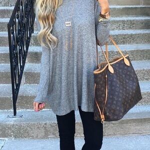 Liz Claiborne Gray Tunic Top Long Sleeve Cowl Neck Soft Knit Leggings Top Size S